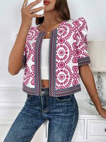 SHEIN LUNE Women's Minimalist Short Sleeve Jacket, Fashionable For Summer - Multicolor - View 1