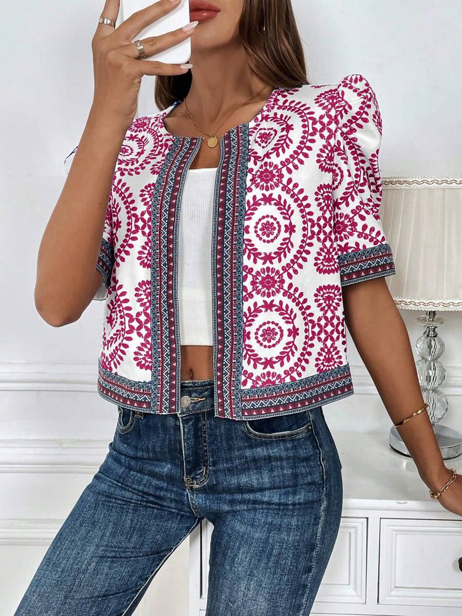SHEIN LUNE Women's Minimalist Short Sleeve Jacket, Fashionable For Summer - Multicolor - View 1