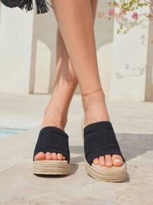 Styleloop Women Hemp Rope Thick Bottom Wedge Sandals, Bohemian Style For Summer Wear