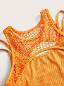 SHEIN ICON Women Solid Color Hollow Design Fashionable Round Neck Tank Top - Orange - View 5