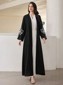 Al Najma Women's Floral Embroidered Elegant Arabic Style Long Sleeve Abaya Jacket