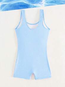 Tween Girls' Tropical Plant Print Tankini Swimsuit With Shorts - Baby Blue - View 2