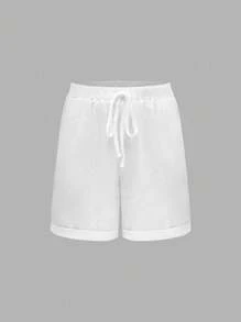 Linhara Plus Size Women's Washed Cotton Cinched Waist Sleeveless Backpack Pocket Button Decor Cropped Top