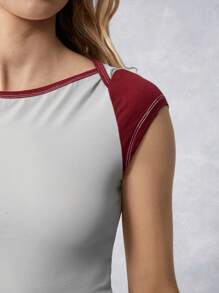 SHEIN EZwear Kontrast-Farbiges T-Shirt, amerikanisch, lässig, Retro-Stil - Verschiedenfarbig - Übersicht 5