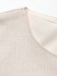 Dazy-Less Linen Minimalist Solid Color Cinched Waist Design Formal Women Midi Dress Old Money Style Sundress,Casual Women Dresses Business Casual Woman Work Clothes - Khaki - View 5