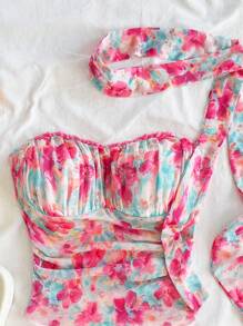 Soleia WYWH 度假针织褶饰网眼浪漫花卉领蕾丝边细肩带吊带背心上衣 - 彩色 - 查看 3