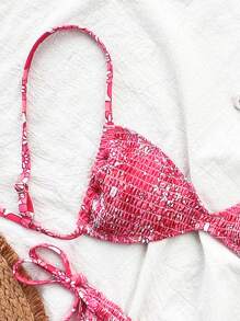 SHEIN Swim 2 piezas Conjuntos de ropa de playa para mujer, Conjunto de bikini con estampado, tirantes finos y abertura sexy para verano y vacaciones