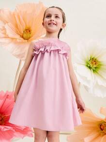 SHEIN Vestidos con volantes rosas lindos para niñas pequeñas, para ocasiones especiales, bodas