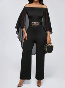 Lyxana 女士纯色露肩喇叭袖优雅连体裤