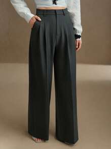 Anewsta Women's Elegant Modern Loose Straight Wide-Leg Pants, Business Casual Going Out - Grey - View 6