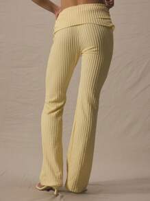 MUSERA 中腰翻折腰身修身喇叭裤，仅限夏季可爱度假Y2K性感复活节休闲款 - 黃色 - 查看 4