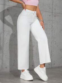 SHEIN PETITE 女士蝴蝶结刺绣直筒宽松休闲牛仔裤