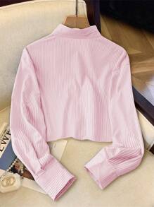 SHEIN PETITE Women Striped Casual Loose Shirt (With Pockets), Spring/Summer - Pink - View 2