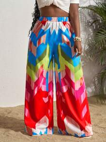 Slaydiva Pantalones de estilo bohemio con estampado para mujer, adecuados para festivales de música, Pascua, Nashville, fiestas de cumpleaños, graduación, estudiantes, uso casual, diario, vacaciones, crucero, playa, tomar el sol, con contraste de colores, para primavera/verano