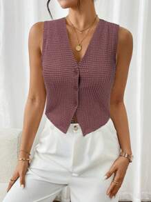 SHEIN Frenchy Women's Solid Color Front Button Vacation Casual Tank Top Summer