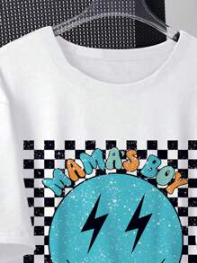SHEIN Tween Boy Casual And Fashionable Round Neck Printed Knit T-Shirt - White - View 3