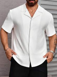 Manfinity Homme Plus Size Men's Casual Versatile Solid Color Shirt - White - View 3