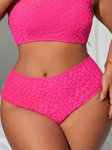 SHEIN Swim Curve Plus Size Women Textured Floral High Waist Bikini Bottom, Elegant Sweet Beach Party Swimwear - Pink - View 5