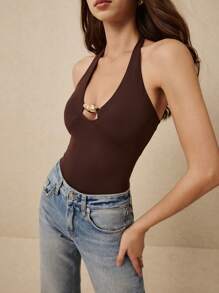 Poéselle Débardeur basique femme à col ajouré sans manches, décontracté pour l'été, Top d'été pour femme, débardeur sexy