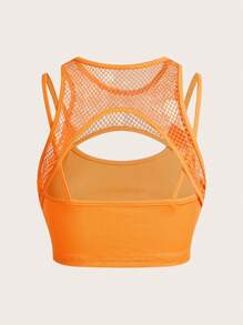 SHEIN ICON Women Solid Color Hollow Design Fashionable Round Neck Tank Top - Orange - View 2