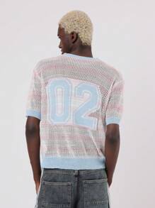 SUMWON 开放式针织网眼大学队号码毛衣短袖夏季轻便运动上衣街头服饰都市时尚休闲学院风 - 彩色 - 查看 1