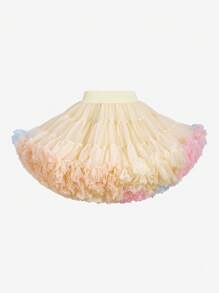 Sparklyn Tween Girls Casual Elegant Cute Tulle Bubble Skirt - Apricot - View 2