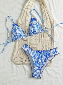 Swim Mod Women's Flower Hem House Flower Bikini Set For Summer Beach Vacation - Yellow - View 5