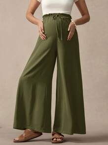 SHEIN 蝴蝶结装饰孕妇宽腿宽松休闲裤