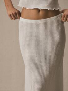 MUSERA Low Rise Loose Fit Lettuce Hem Maxi Skirt Only  Summer Cute Vacation - White - View 5