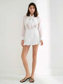 Maija White Cut-Out Design Fabric Elegant Minimalist Fashion Tulip Skirt, Versatile For Spring & Summer Ladies - White - View 3