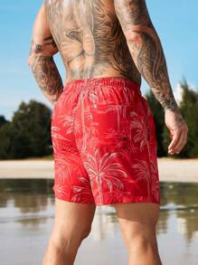 Manfinity Swimmode Men's Casual Beach Shorts, Minimalist And Fashion, Everyday Wear Men Swim Trunks - Red - View 2