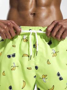 Surfspeed Men's Eyeglasses Print Drawstring Waist Beach Shorts - Green - View 6