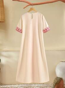 Tween Girl 复古印花休闲连衣裙，淑女民族风