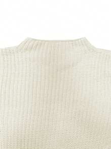 Flirla Plus Drop Shoulder Ribbed Knit Sweater, For Winter Knit Pullover Fall Outfit - Beige - View 6