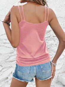 SHEIN LUNE Camiseta de tirantes dobles con pliegues de unicolor para mujer