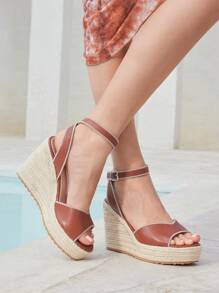 Styleloop Chic Vacation Style Platform Thick Sole High Heel Sandals, Black Open Toe Wedge Heels