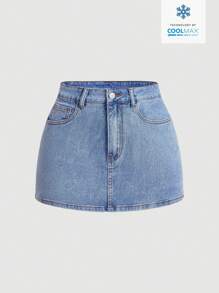 SHEIN MOD 女式休闲蝴蝶结装饰百搭牛仔迷你裙 - 藍色 - 查看 2