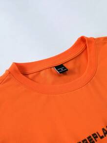 Manfinity Campus Court Aesthetic Post--Men Striped & Letter Print Round Neck Short Sleeve T-Shirt, Summer - Orange - View 6