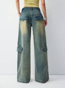 LYSMO 女式直筒宽松休闲牛仔裤，带口袋和缝线设计