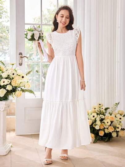 Pitira Pitira 少女白色蕾丝波西米亚风度假连衣裙