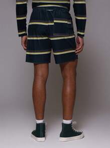 Musero Men Velour Striped Drawstring Longline Shorts Bottom Only - Multicolor - View 4