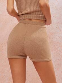 WESTFADE High Rise Elasticized Waist Casual Cute Knit Western Cowgirl Summer Vacation Sweater Shorts Spring Break Beach - Brown - View 4