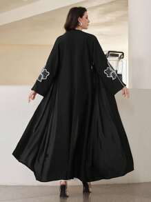 Al Najma Women's Floral Embroidered Elegant Arabic Style Long Sleeve Abaya Jacket