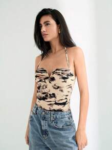 Maija 2025 Summer New Tie-Dye Backless Sleeveless Bodysuit, Bodycon Vacation Beach Music Festival Wear