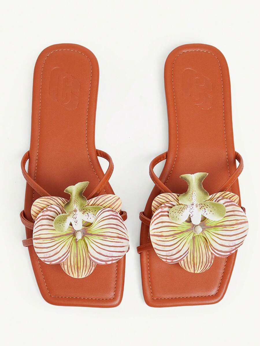 CUCCOO CHICEST Giày sandal đế bằng khóa kim loại thời trang màu đỏ cho nữ - màu nâu - Xem 1