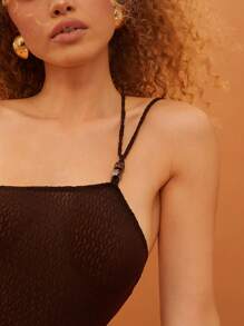 NYA SZN Bodysuit Knit Crochet Asymmetrical Vaction Summer Music Outfits For Women - Brown - View 7