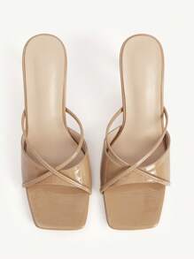 CUCCOO CHICEST Fashion Brown Square Toe Strap Open Toe Sandals High Heel Slippers - Apricot - View 6