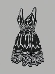 Chiquease 女士花卉印花无袖荷叶边下摆度假连衣裙 - 黑色 - 查看 6