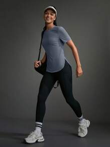 Powerista Plain Crew Neck Short Sleeve Simple Sporty T-Shirt, Casual Everyday Wear Gym Women Shirts