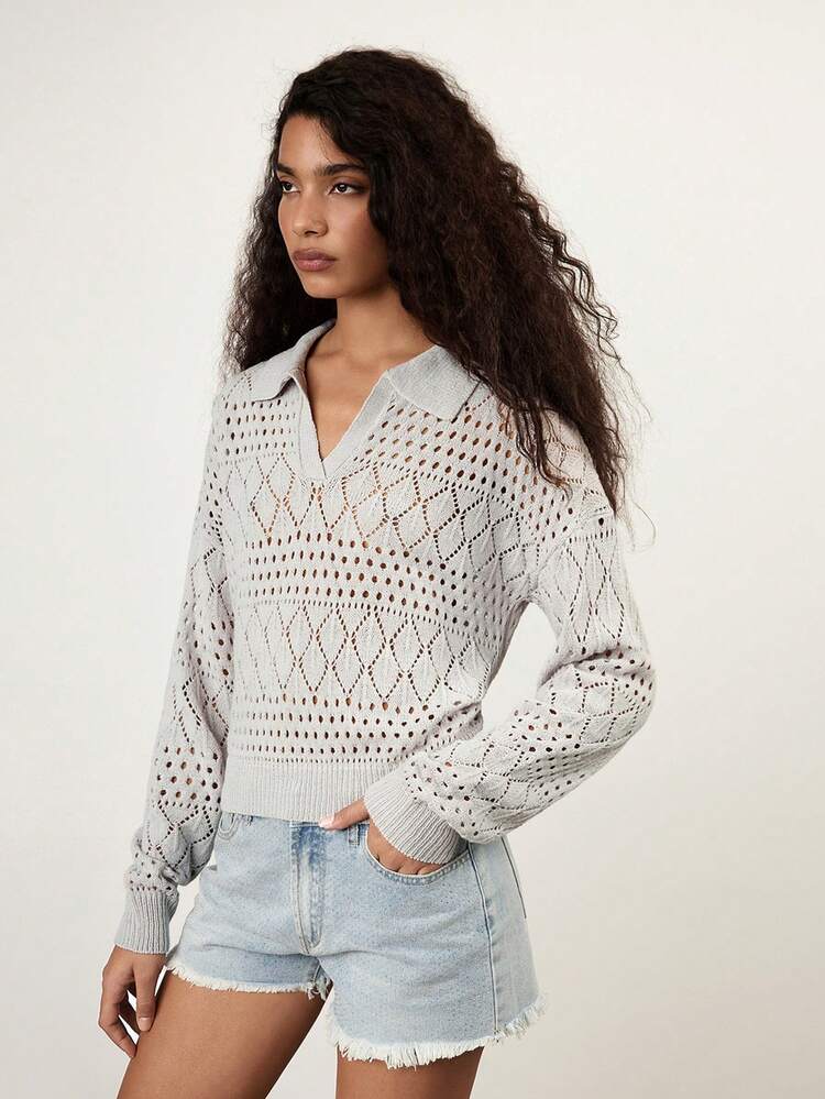 SHEIN Maija 2025년 신상 여름 홀로우 아웃 크로셰 비치 휴가 캐주얼 로맨틱 어반 리조트 외출, 파티, 졸업 시즌에 적합한 여성용 스웨터 탑
